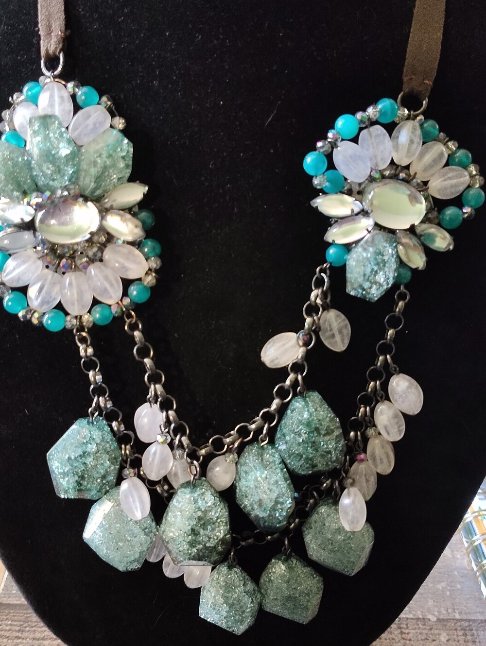 Turquoise Crystal Cluster Statement Necklace